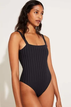 Vitamin A Leah Square Neck One Piece Black SuperRib