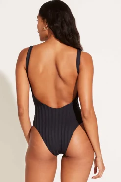 Vitamin A Leah Square Neck One Piece Black SuperRib