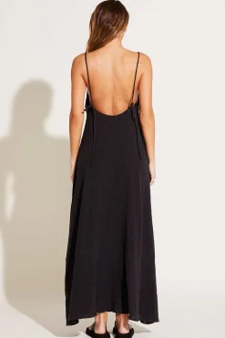 Vitamin A Mari Maxi Dress Black Crinkle Linen