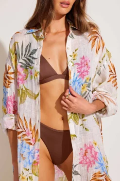 Vitamin A Playa Linen Boyfriend Shirt Summer Bloom EcoLinen