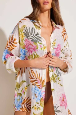 Vitamin A Playa Linen Boyfriend Shirt Summer Bloom EcoLinen