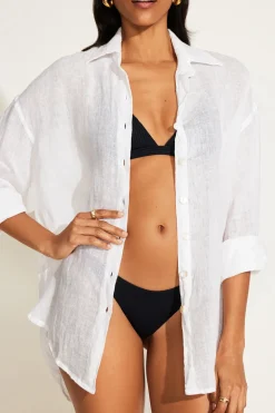 Vitamin A Playa Linen Boyfriend Shirt White EcoLinen