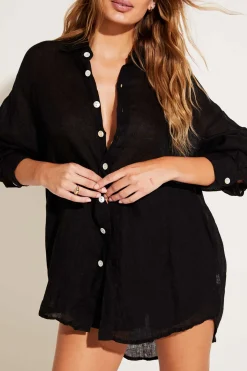 Vitamin A Playa Linen Boyfriend Shirt Black EcoLinen