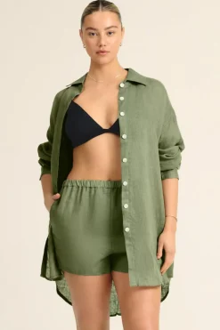 Vitamin A Playa Linen Boyfriend Shirt Agave EcoLinen