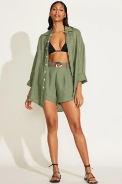 Vitamin A Playa Linen Boyfriend Shirt Agave EcoLinen