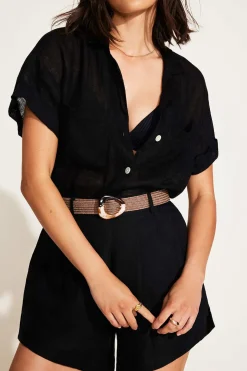 Vitamin A Playa Pocket Blouse Black EcoLinen