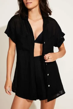 Vitamin A Playa Pocket Blouse Black EcoLinen