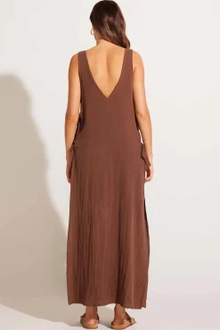 Vitamin A Riviera Dress Mocha Crinkle Linen