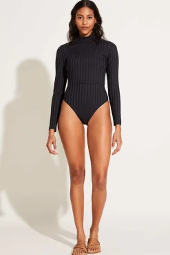 Vitamin A Rossi Long Sleeve Swim Tee Black SuperRib