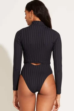 Vitamin A Rossi Long Sleeve Swim Tee Black SuperRib