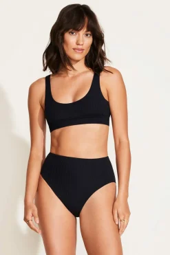 Vitamin A Sienna High Waist Full Cut Bottom Black EcoRib