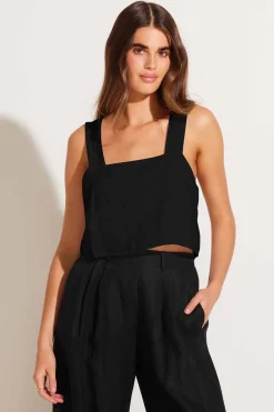 Vitamin A Tallows Linen Crop Top Black EcoLinen