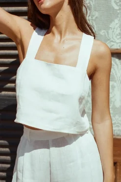 Vitamin A Tallows Linen Crop Top White EcoLinen